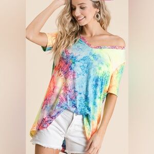 BiBi  Tie Dye Print Jersey V Neck Top
